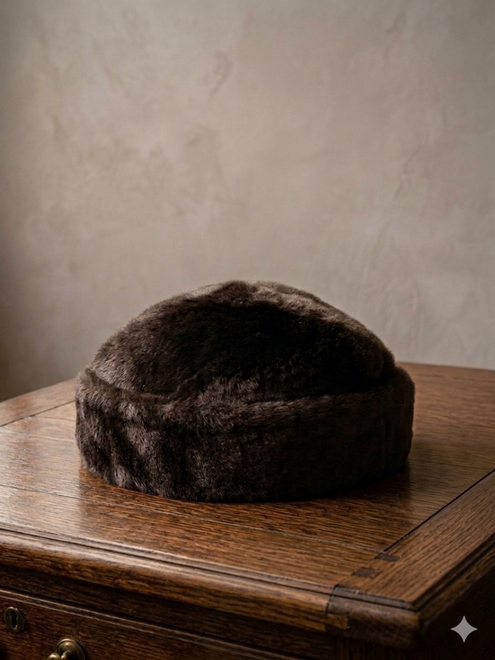 Vintage Dark Brown Faux Fur Pillbox Hat Size L Mob Wife Mafia Chic Cossack Union